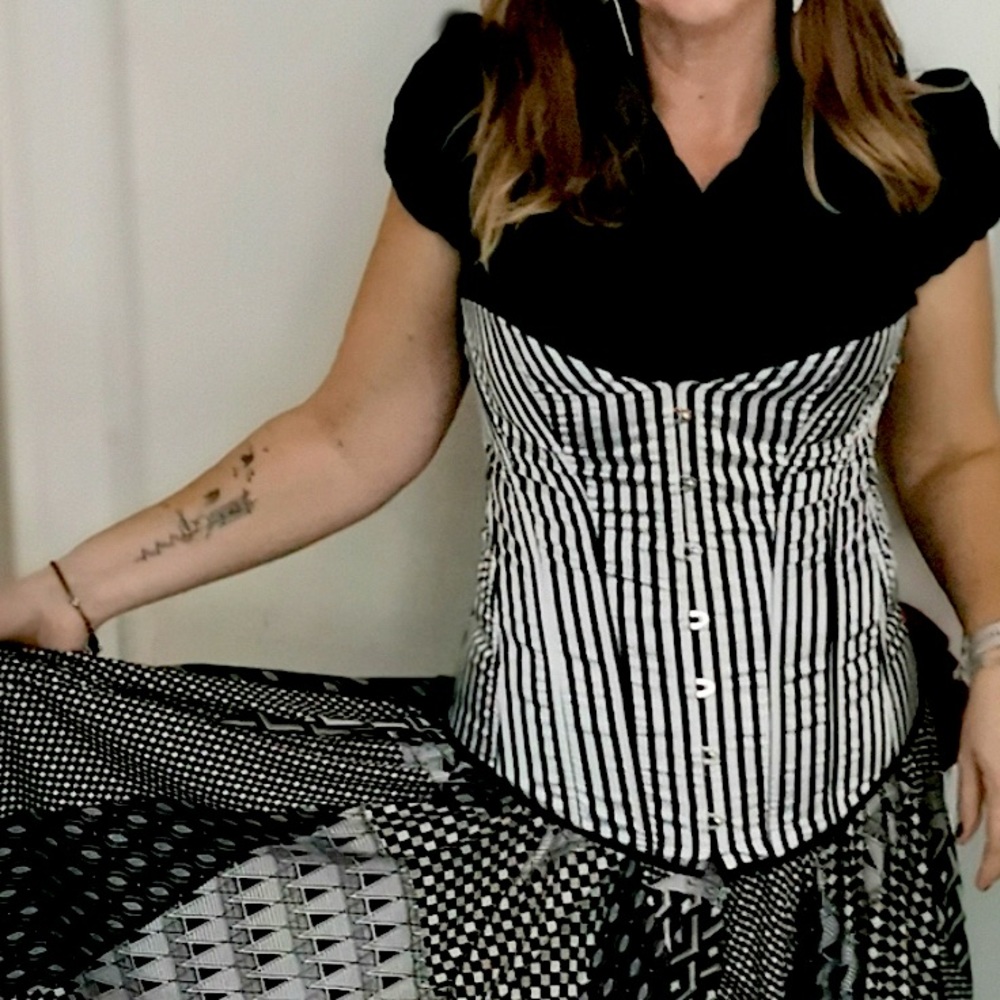 Black and White Striped Corset Top